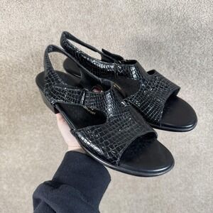 SAS Shoes Womens 10 Slim Black Tripad Comfort Slingback Sandals Leather Heel